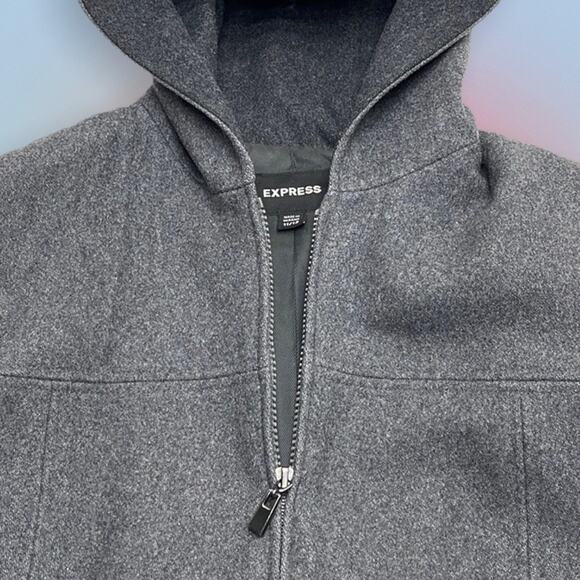 EXPRESS Women’s 11/12 Gray Wool Hooded Coat - Picture 6 of 6